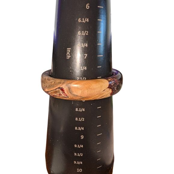 Vtg Natural Wood Colorful Browns Creams Grays & Burgundy Colored Bangle Bracelet - Picture 9 of 10